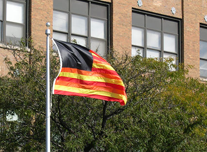 "Freedom to Fear" - a sculpture flying over Chicago's Eisenhower Expressway prior to inclusion in "The Four Freedoms" art show.