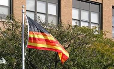"Freedom to Fear" - a sculpture flying over Chicago's Eisenhower Expressway prior to inclusion in "The Four Freedoms" art show.
