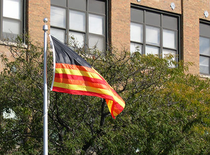 "Freedom to Fear" - a sculpture flying over Chicago's Eisenhower Expressway prior to inclusion in "The Four Freedoms" art show.