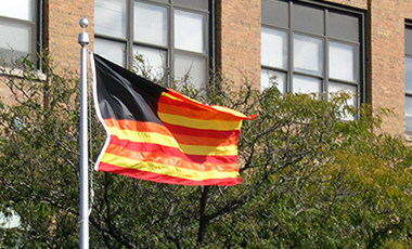 "Freedom to Fear" - a sculpture flying over Chicago's Eisenhower Expressway prior to inclusion in "The Four Freedoms" art show.