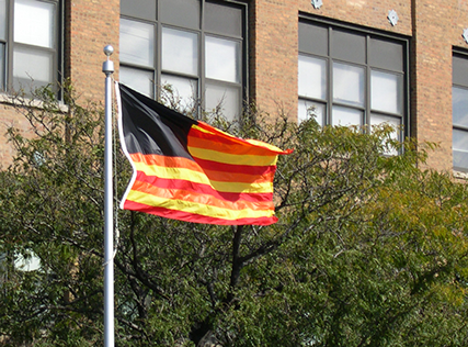 "Freedom to Fear" - a sculpture flying over Chicago's Eisenhower Expressway prior to inclusion in "The Four Freedoms" art show.