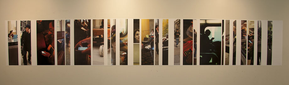 liquid culture - variegated threads of digital culture captured furtively via iphone - a 24 inch by 144 inch digital print